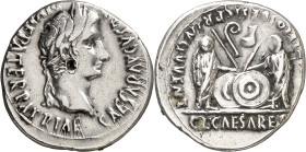 (2 a.C. - 4 d.C.). Octavio Augusto. Denario. (Spink 1597) (S. 43c) (RIC. 210). Intento de perforación en anverso. 3,80 g. (MBC+).