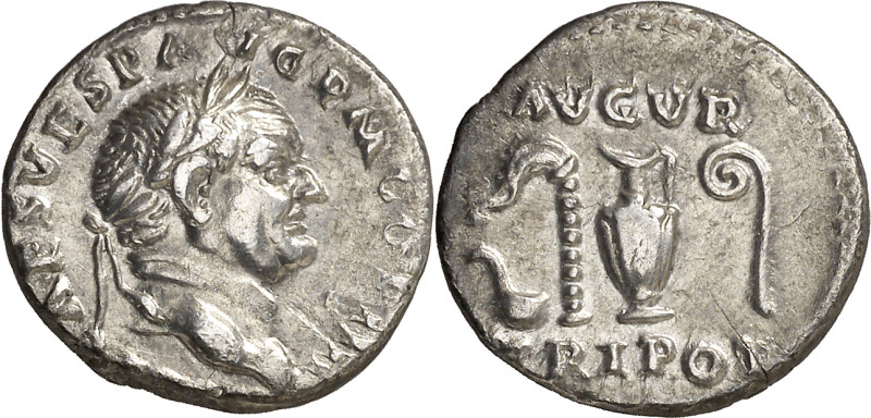 (72-73 d.C.). Vespasiano. Denario. (Spink 2282) (S. 45) (RIC. 356). Leve grieta....