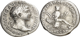(108 d.C.). Trajano. Denario. (Spink 3136) (S. 118) (RIC. 96). 3,27 g. MBC.