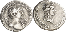 (117 d.C.). Trajano. Denario. (Spink 3140 var) (S. 189) (RIC. 328). 3,50 g. MBC.