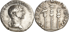 (113 d.C.). Trajano. Denario. (Spink 3170) (S. 577a) (RIC. 294). 3,37 g. MBC+.