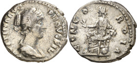 (154-156 d.C.). Faustina hija. Denario. (Spink 4704) (S. 54) (RIC. 502a, de Antonino pío). 3,10 g. MBC.