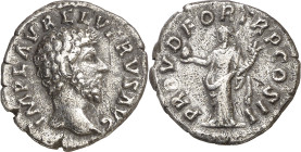 (161 d.C.). Lucio Vero. Denario. (Spink 5354 var) (S. 144) (RIC. 463). Raspadura en reverso y en canto. 2,83 g. (MBC+).