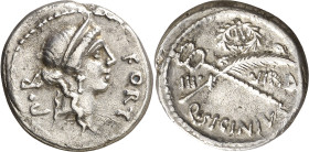 (hacia 49 a.C.). Gens Sicinia. Denario. (Bab. 5) (Craw. 440/1). Anv.: FORT. P. R. Cabeza diademada de la Fortuna. Rev.: Q. SICINIVS III VIR. Caduceo y...