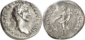 (97 d.C.). Nerva. Denario. (Spink 3025) (S. 66) (RIC. 16). Anv.: IMP. NERVA CAES. AVG. (P). M. TR. P. COS. III P. P. Su cabeza laureada. Rev.: FORTVNA...