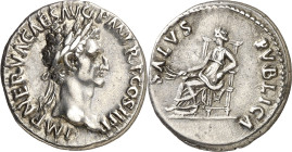 (96 d.C.). Nerva. Denario. (Spink 3035) (S. 132) (RIC. 9). Anv.: IMP. NERVA CAES. AVG. P. M. TR. P. COS. II P. P. Su cabeza laureada. Rev.: SALVS PVBL...