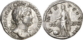 (121-123 d.C.). Adriano. Denario. (Spink 3530 var) (S. 1198a) (RIC. 558). Anv.: IMP. CAESAR TRAIAN. HADRIANVS AVG. Su busto laureado. Rev.: PRO. AVG. ...