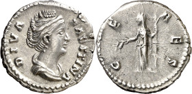 (después 147 d.C.). Faustina madre. Denario. (Spink 4591) (S. 136) (RIC. 378). Anv.: DIVA FAVSTINA. Su busto drapeado. Rev.: CERES. Ceres velada en pi...