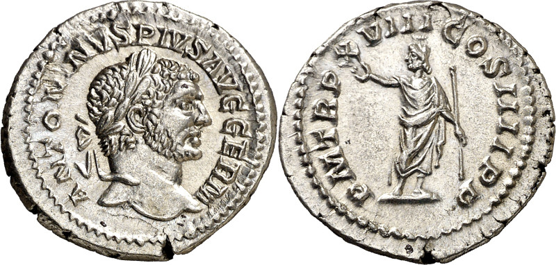 (215 d.C.). Caracalla. Denario. (Spink 6829 var) (S. 296) (RIC. 263f). Anv.: ANT...