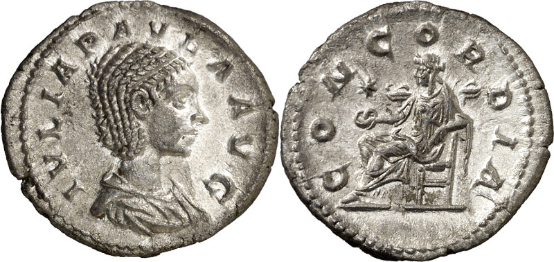 (220 d.C.). Julia Paula. Denario. (Spink 7655) (S. 6a) (RIC. 211). Anv.: IVLIA P...