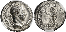 (227 d.C.). Alejandro Severo. Denario. (Spink 7904) (S. 319) (RIC. 67). Anv.: IMP. C. M. AVR. SEV. ALEXAND. AVG. Su busto diademado y drapeado. Rev.: ...