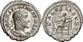 (235-236 d.C.). Maximino I. Denario. (Spink 8316) (S. 85a) (RIC. 14). Anv.: IMP. MAXIMINVS PIVS AVG. Su buso laureado, drapeado y acorazado. Rev.: SAL...
