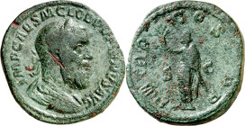 (238 d.C.). Pupieno. Sestercio. (Spink 8536) (Co. 30) (RIC. 15). Anv.: IMP. CAES. M. CLOD. PVP(I)ENVS AVG. Su busto laureado, drapeado y acorazado. Re...