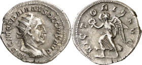 (250 d.C.). Trajano Decio. Antoniniano. (Spink 9387) (S. 113a) (RIC. 29c). Anv.: IMP. C. M. Q. TRAIANVS DECIVS AVG. Su busto radiado y acorazado. Rev....