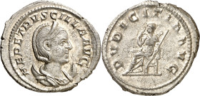 (250 d.C.). Herennia Etruscilla. Antoniniano. (Spink 9495) (S. 19) (RIC. 59b). Anv.: HER. ETRVSCILLA AVG. Su busto diademado y drapeado sobre crecient...