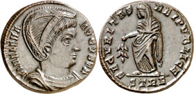 (327-328 d.C.). Helena. Treveri. AE 18. (Spink 16594) (Co. 12) (RIC. 508). Anv.: FL. HELENA AVGVSTA. Su busto diademado y drapeado. Rev.: SECVRITAS RE...