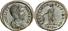 (328-329 d.C.). Helena. Siscia. AE 20. (Spink 16610) (Co. 12) (RIC. 218). Anv.: FL. HELENA AVGVSTA. Su busto diademado y drapeado. Rev.: SECVRITAS REI...