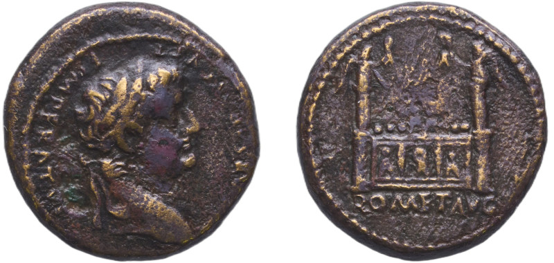 Rome Roman Empire 12 - 14 AE Semis - Tiberius (ROM ET AVG; altar of Gauls) Bronz...