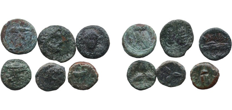 Greece (ancient) 3rd - 1st Centuries BC AE Coinage (Lot of 6 Coins) Bronze VF