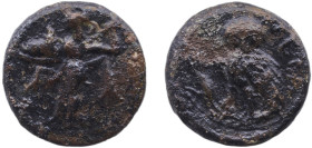 Greece (ancient) Metapontion Lucania 300 BC - 250 BC AE (Athena Promachos & Owl, Rare) Bronze 3.35g VF KME 68c SNG ANS 565-566 Rutter HN 1704