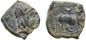 Iberia (ancient) Obulco Turdetani people 80 BC - 45 BC AE Bronze Obulco, Hispania Mint 1.52g VF