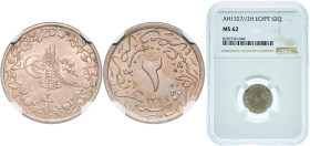 Egypt Kingdom AH 1327//2 (1910) H 2 Qirsh - Mehmed V Silver (.833) Heaton and Sons / The Mint Birmingham Limited (250000) 2.8g NGC MS 62 KM 307