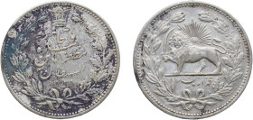 Iran Kingdom - Qajar dynasty AH 1320 (1902) 5000 Dīnār - Moẓaffar od-Dīn Qājār Silver (.900) Saint Petersburg Mint (250000) 22.91g AU KM 976