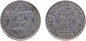 Morocco French Protectorate AH 1372 (1953) 200 Francs - Mohammed V Silver (.720) Paris Mint (10176080) 8.03g XF Y 53 Lec 291