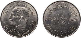 Tunisia Republic 1968 ½ Dinar Nickel Paris Mint (500000) 12.07g UNC KM 291 Schön 229