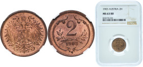 Austria Austro-Hungarian Empire 1903 2 Heller - Franz Joseph I Bronze (26983000) 3.35g NGC MS 63 KM 2801 Schön 4