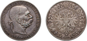 Austria Austro-Hungarian Empire 1907 5 Corona - Franz Joseph I Silver (.900) Vienna Mint (1539200) 23.92g XF KM 2807 Schön 8