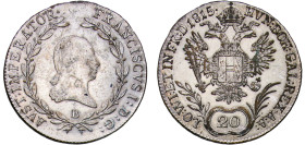 Austria Empire 1815 B 20 Kreuzers - Francis I Silver (.583) Kremnica Mint (1042999) 6.68g AU KM 2142 Adamo C31