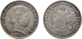 Austria Empire 1848 A 20 Kreuzer - Ferdinand I Silver (.583) Vienna Mint (13632000) 6.63g UNC KM 2208 Adamo D7