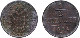Austria Empire 1851 B ½ Kreuzer - Franz Joseph I Copper Kremnica Mint (27733000) 2.71g AU KM 2181 ÉH 1449 H 2188-2190 Adamo M2