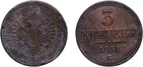 Austria Empire 1851 G 3 Kreuzer Copper 16.14g XF KM 2193 ÉH 1446 H 2172-2174 Adamo M6