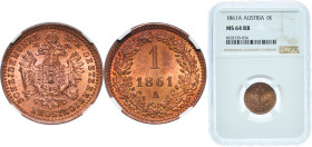 Austria Empire 1861 A 1 Kreuzer - Franz Joseph I Copper Vienna Mint (35167500) 3.15g NGC MS 64 KM 2186 Adamo M4