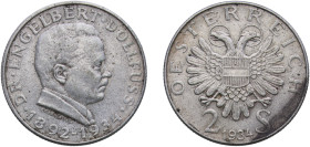 Austria Federal State 1934 2 Schilling (Death of Engelbert Dollfuss) Silver (.640) Vienna Mint (1500000) 12g AU KM 2852
