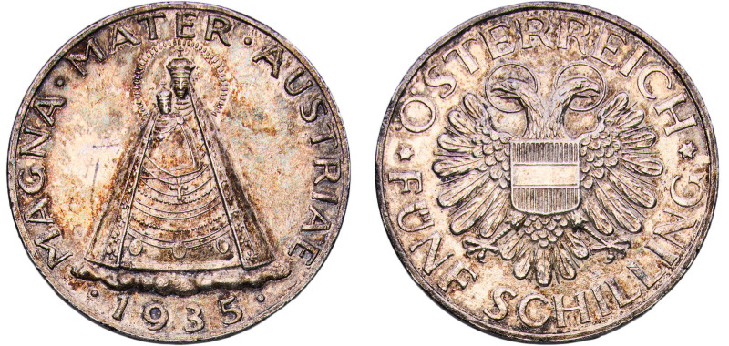 Austria Federal State 1935 5 Schilling Silver (.835) Vienna Mint (5377000) 14.9g...