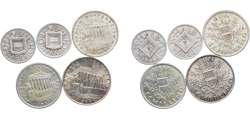 Austria First Republic 1924 - 1926 Coinage (Lot with 5 coins, Weight all 24.87gr...