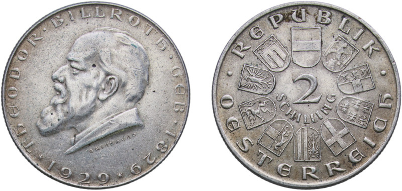 Austria First Republic 1929 2 Schillings (Theodor Billroth) Silver (.640) Vienna...