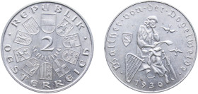 Austria First Republic 1930 2 Schillings (Walther von der Vogelweide) Silver (.640) Vienna Mint (500000) 11.91g UNC KM 2845 Schön 49