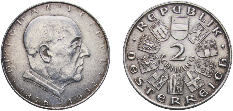 Austria First Republic 1933 2 Schillings (Ignaz Seipel) Silver (.640) Vienna Min...