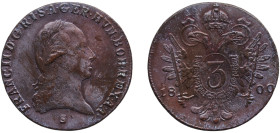 Austria Holy Roman Empire 1800 S 3 Kreuzers - Franz II Copper Smolník Mint 9.57g AU KM 2115