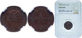 Italy Kingdom 1867 M 2 Centesimi - Vittorio Emanuele II Bronze Milan Mint (54211919) 2g NGC AU 55 KM 2