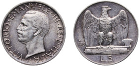 Italy Kingdom 1929 R 5 Lire - Vittorio Emanuele III Silver (.835) Rome Mint (33803000) 5g AU KM 67