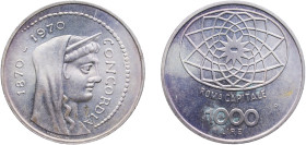 Italy Republic 1970 R 1000 Lire (Capital Rome) Silver (.835) Rome Mint (3011000) 14.63g BU KM 101