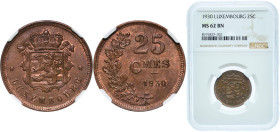 Luxembourg Principalty 1930 25 Centimes - Charlotte Bronce (1000000) 5.5g NGC MS 62 L 285-1 Weiller 275 KM 42 Schön 23