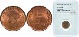 Luxembourg Principalty 1930 5 Centimes - Charlotte Bronce Stuttgart Mint (5000000) 2.5g NGC MS 64 L 291-1 Weiller 280 KM 40 Schön 21