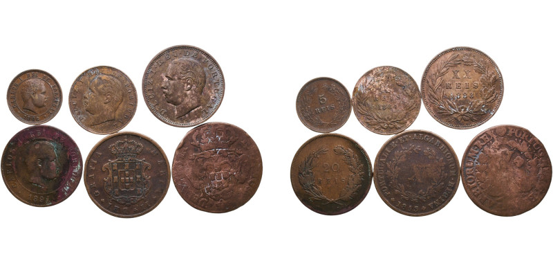 Portugal Kingdom 1853 - 1906 Coinage (Lot with 6 coins) Bronze Lisbon Mint VF