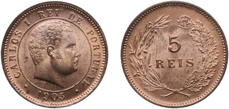 Portugal Kingdom 1905 5 Réis - Carlos I Bronze Lisbon Mint (1340000) 3.03g UNC K...